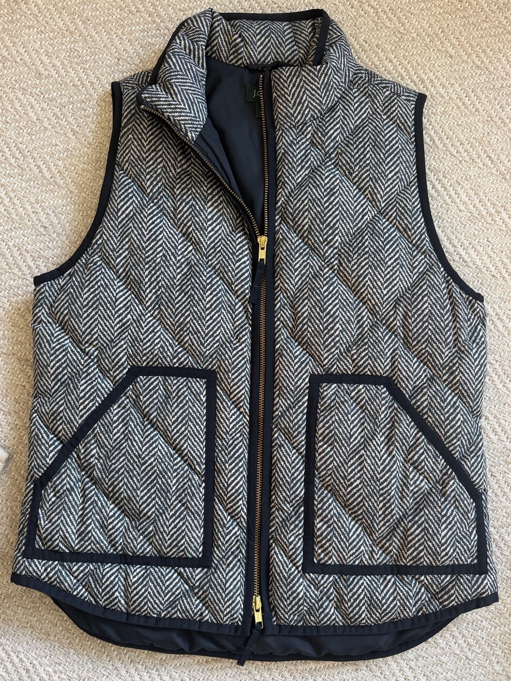 J. Crew Quilted Herringbone Vest — Black and White